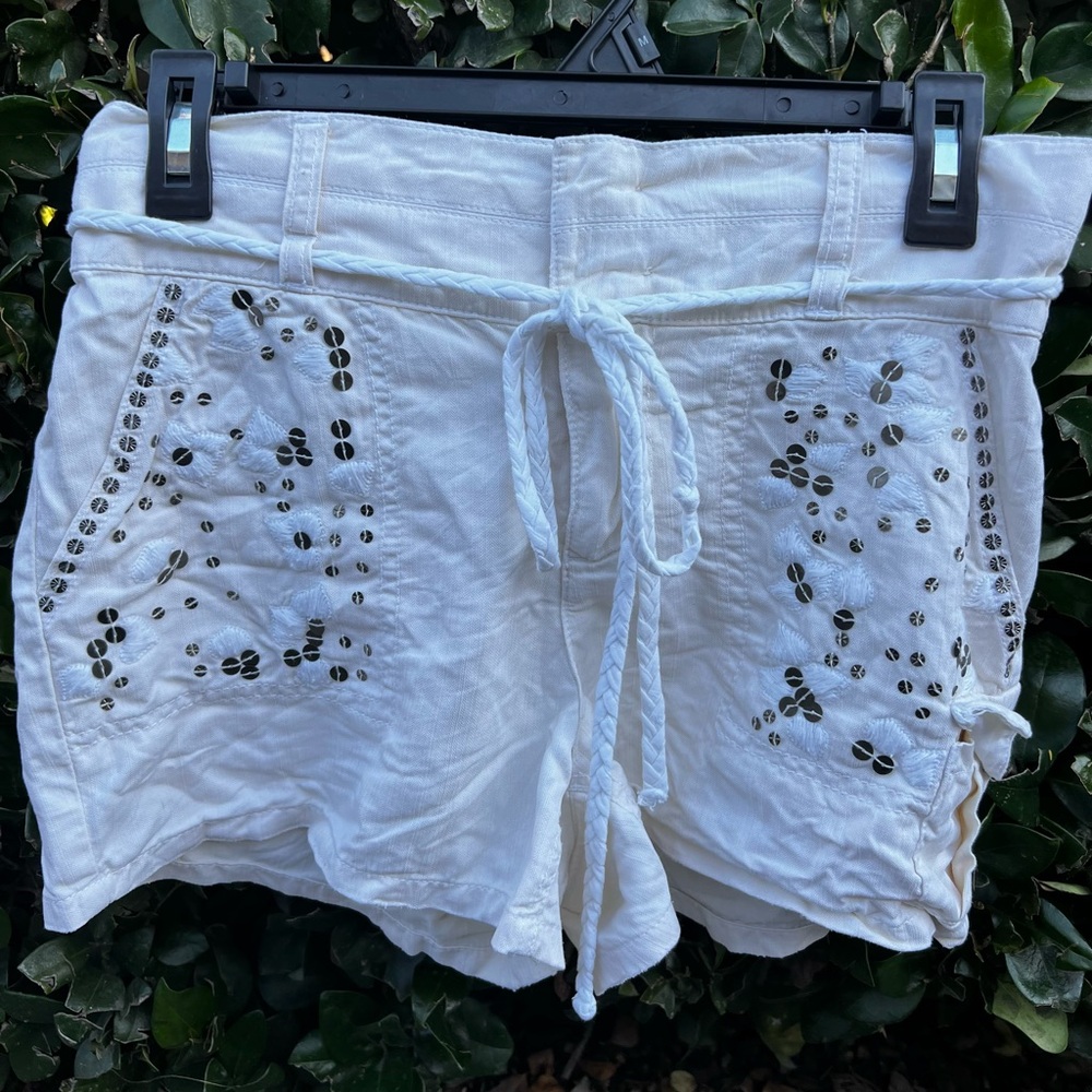 Da-Nang White Eyelet Cargo Sequins Silk / Cotton Shorts Size XS